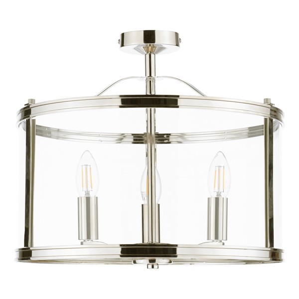 (image for) Laura Ashley Harrington 3 Light Semi-Flush Polished Nickel and Glass